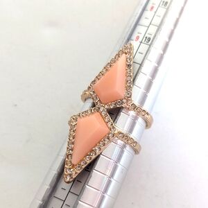 Gold Tone Faux Coral Rhinestone Glam Pointed Sparkly Statement Ring Size 11.5